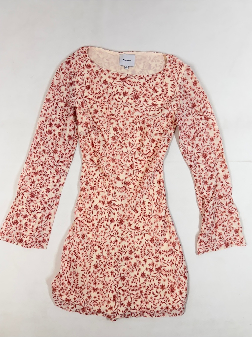 Reformation Womens Floral Mini Dress Cream Mauve XS Fall Lightweight Casual Chic - Picture 2 of 11
